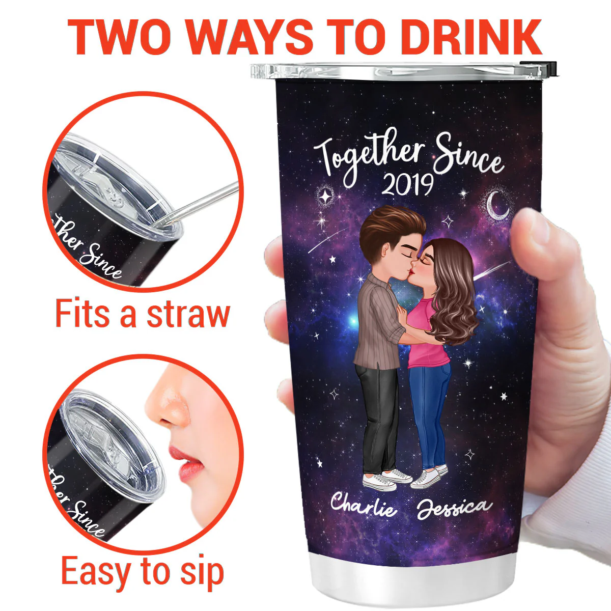 Doll Couple Kissing In Galaxy Night Personalized Tumbler - Image 3