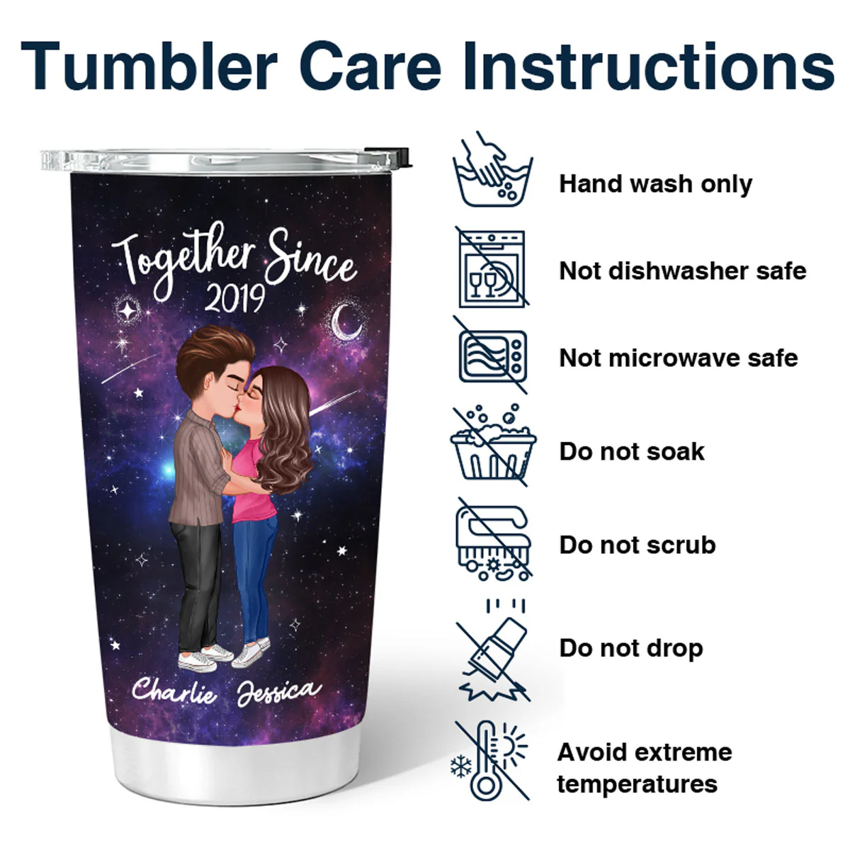 Doll Couple Kissing In Galaxy Night Personalized Tumbler - Image 4