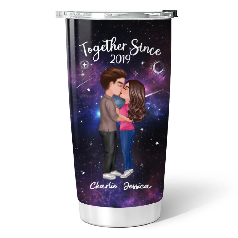 Doll Couple Kissing In Galaxy Night Personalized Tumbler - Image 5