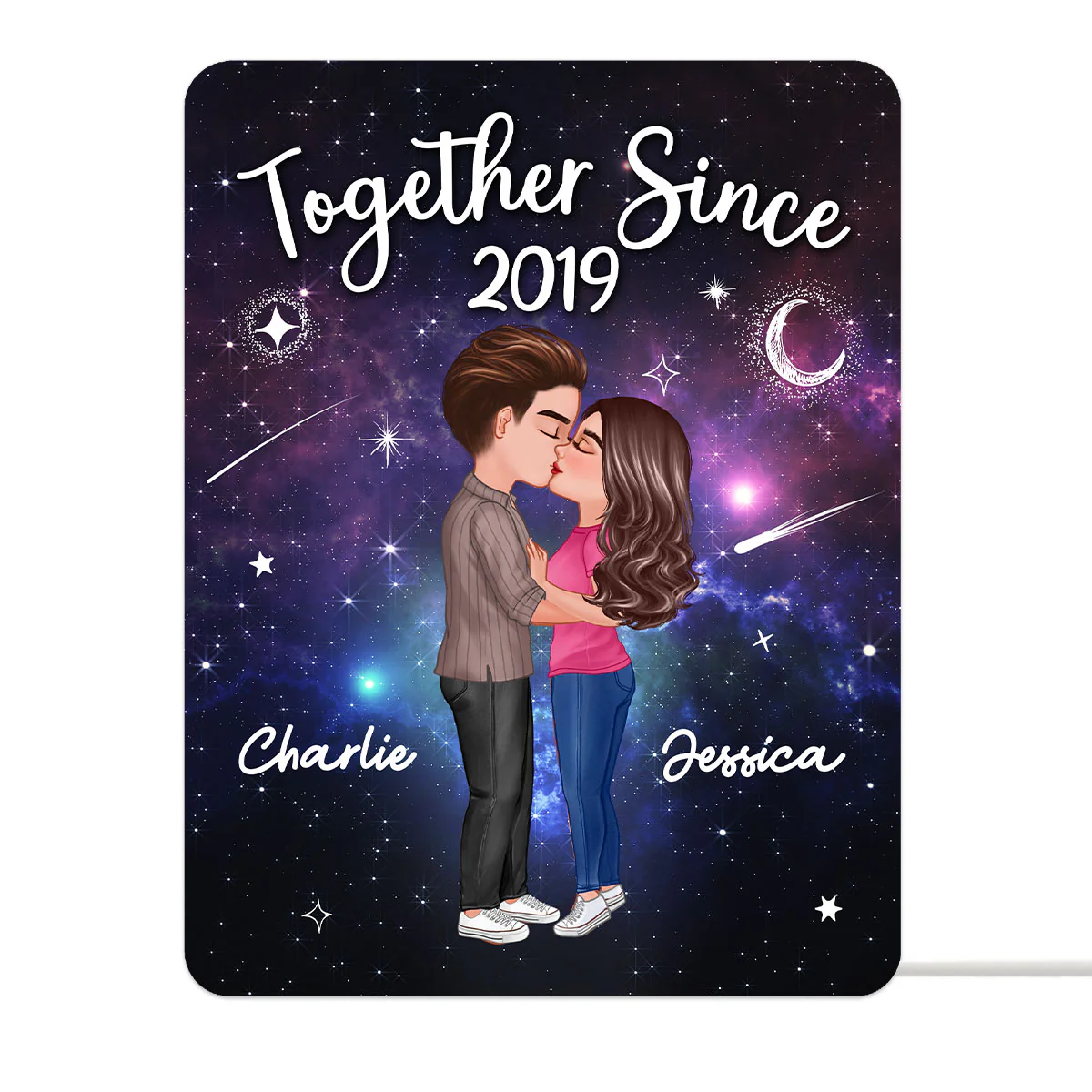 Doll Couple Kissing In Galaxy Night Personalized Light Box - Image 2