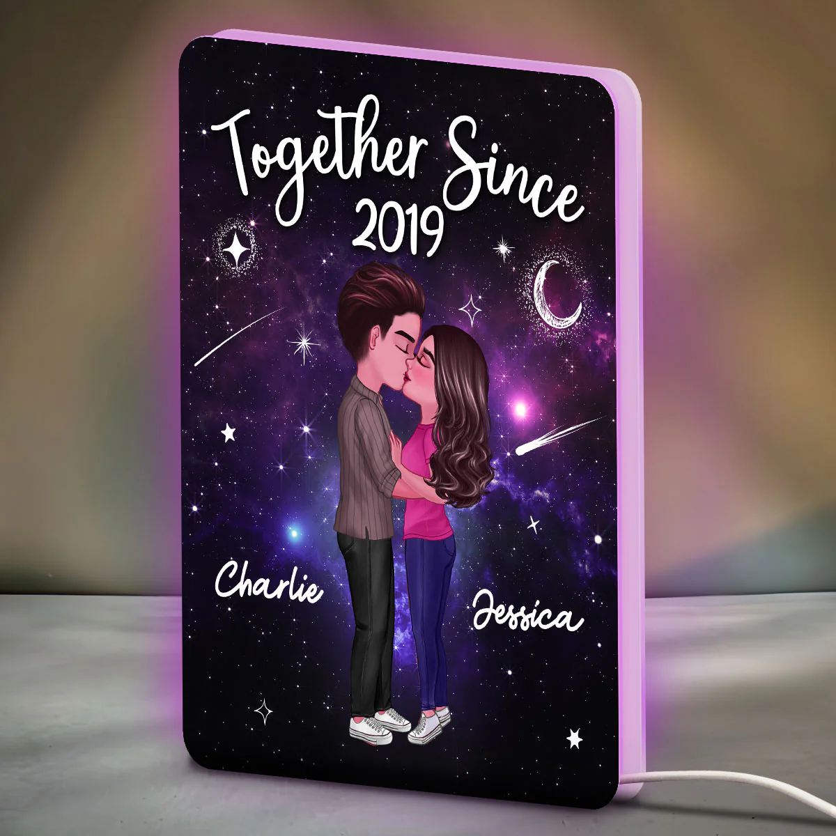 Doll Couple Kissing In Galaxy Night Personalized Light Box - Image 3
