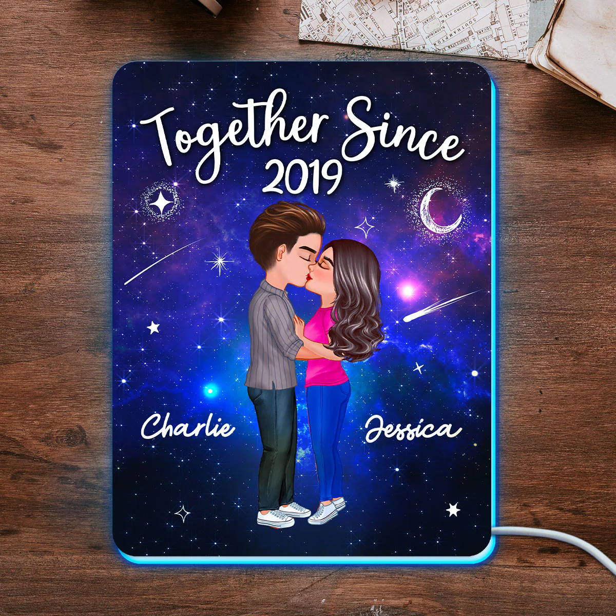 Doll Couple Kissing In Galaxy Night Personalized Light Box - Image 4