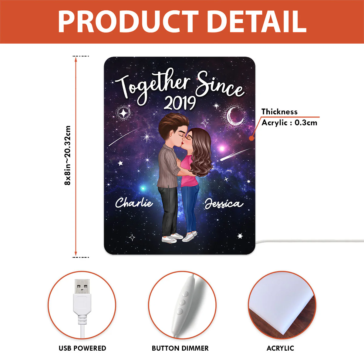 Doll Couple Kissing In Galaxy Night Personalized Light Box - Image 5
