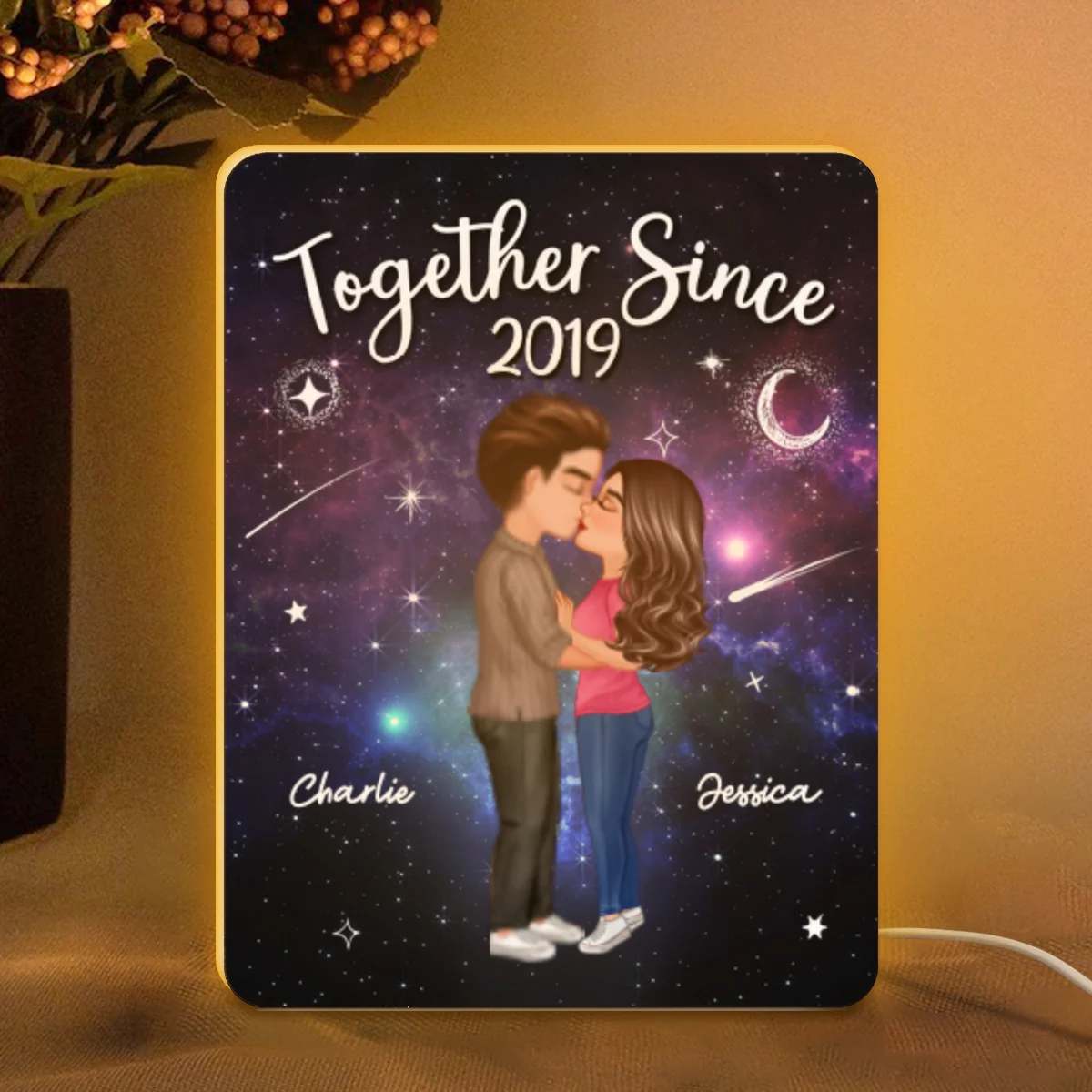 Doll Couple Kissing In Galaxy Night Personalized Light Box - Image 6