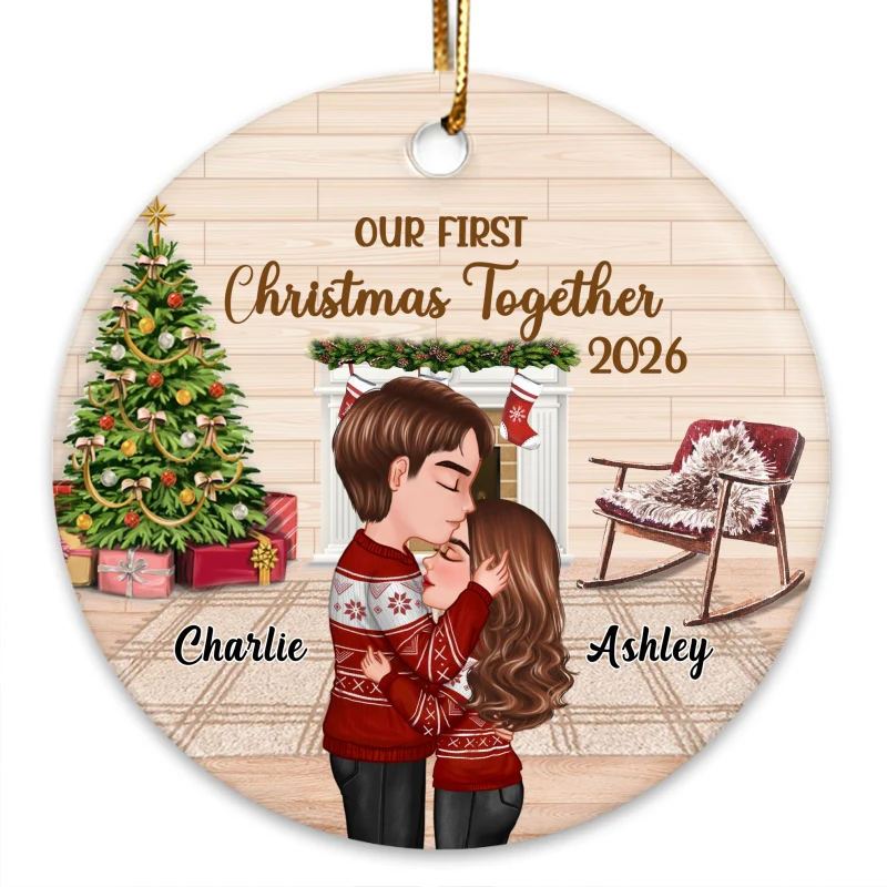 Doll Couple Kissing In House Christmas Personalized Circle Ornament