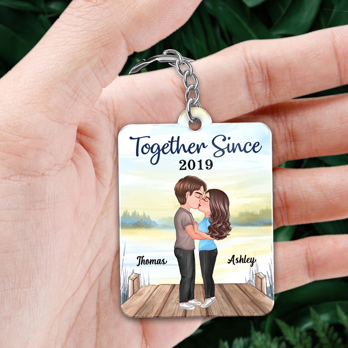 Doll Couple Kissing Lake Favorite Song Scannable QR Code Personalized Acrylic Keychain - Image 2