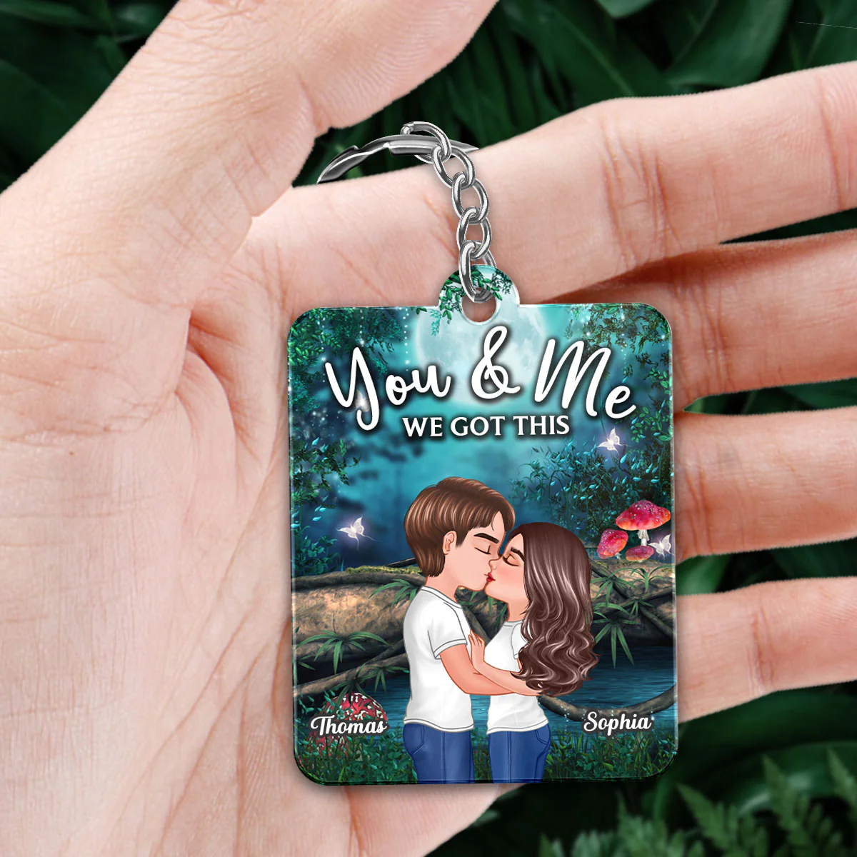 Doll Couple Kissing Night Forest Moon Favorite Song QR Code Personalized Acrylic Keychain - Image 2