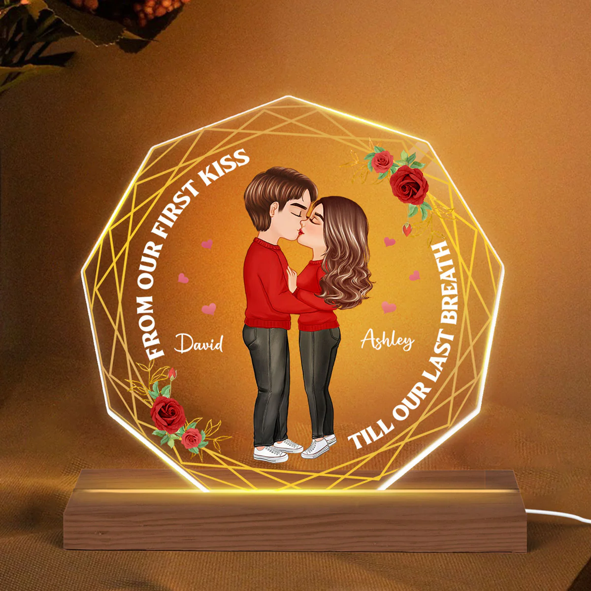 Doll Couple Kissing Nonagon Personalized Custom Shape LED Night Light - Gift For Him Gift For Her - Image 2