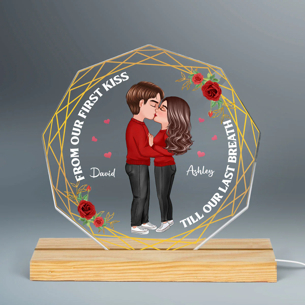 Doll Couple Kissing Nonagon Personalized Custom Shape LED Night Light - Gift For Him Gift For Her - Image 3
