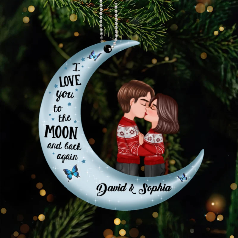 Doll Couple Kissing On Moon Gift For Him Personalized Acrylic Ornament - Image 4