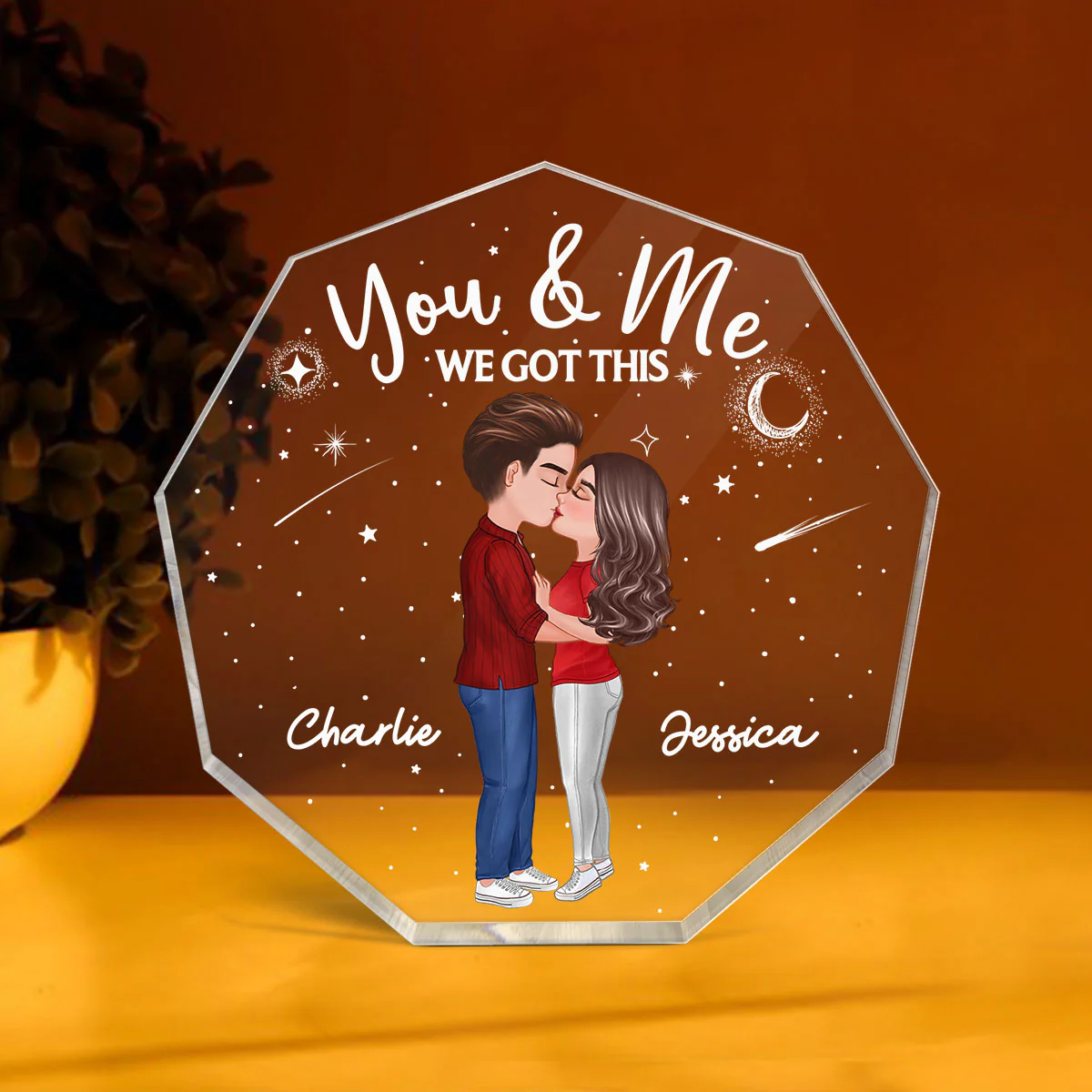 Doll Couple Kissing Personalized Nonagon Acrylic Plaque - Valentine‘s Day Gift - Anniversary Gift For Her - Gift For Him