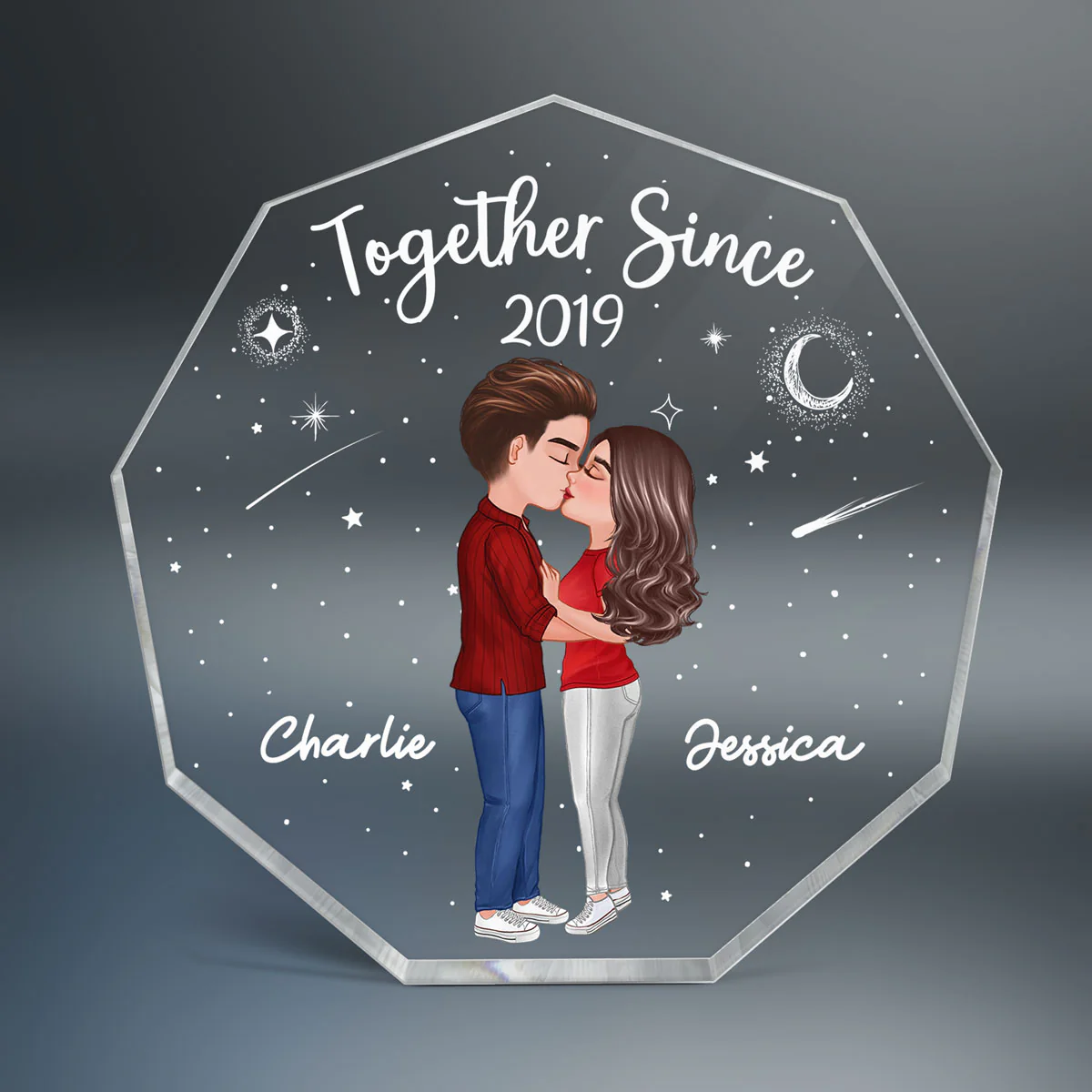 Doll Couple Kissing Personalized Nonagon Acrylic Plaque - Valentine‘s Day Gift - Anniversary Gift For Her - Gift For Him - Image 2