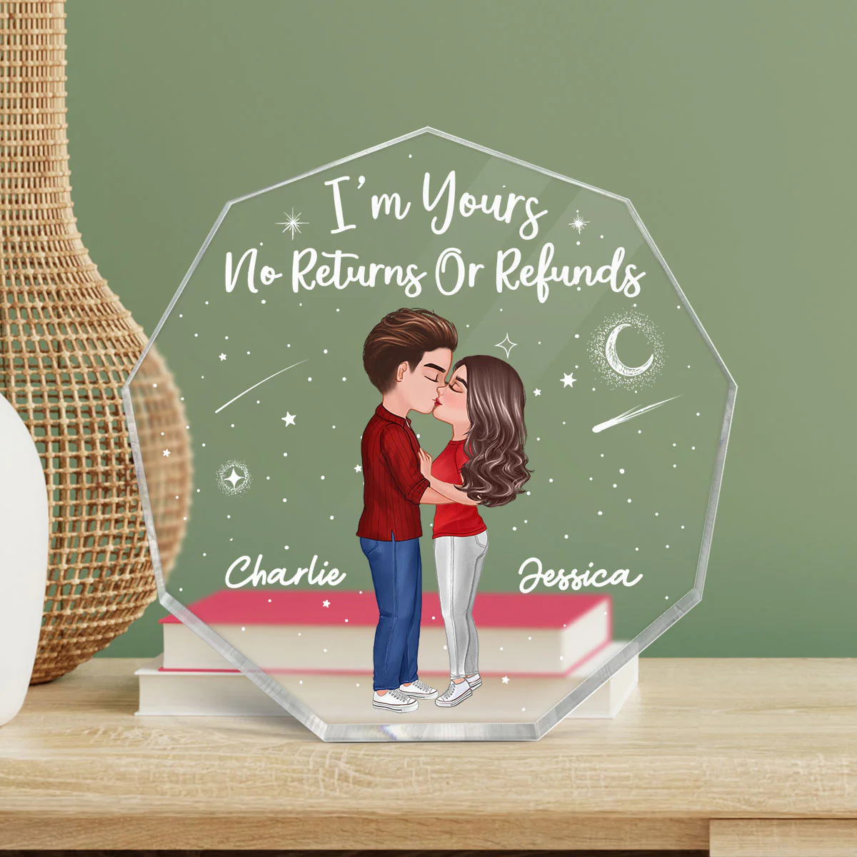 Doll Couple Kissing Personalized Nonagon Acrylic Plaque - Valentine‘s Day Gift - Anniversary Gift For Her - Gift For Him - Image 3