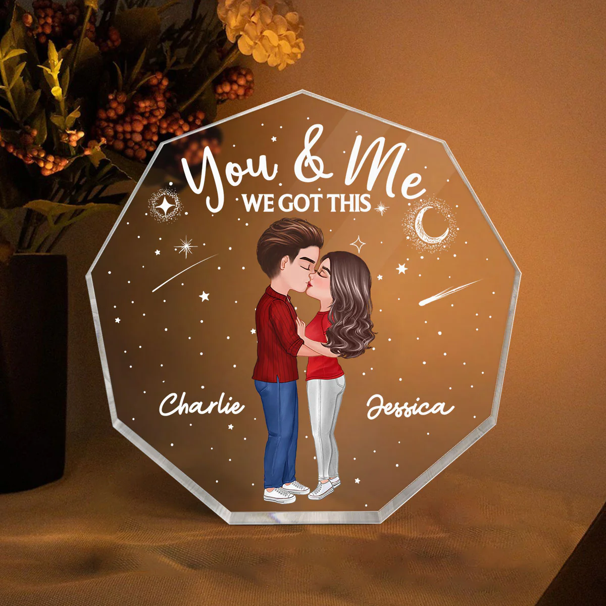 Doll Couple Kissing Personalized Nonagon Acrylic Plaque - Valentine‘s Day Gift - Anniversary Gift For Her - Gift For Him - Image 4