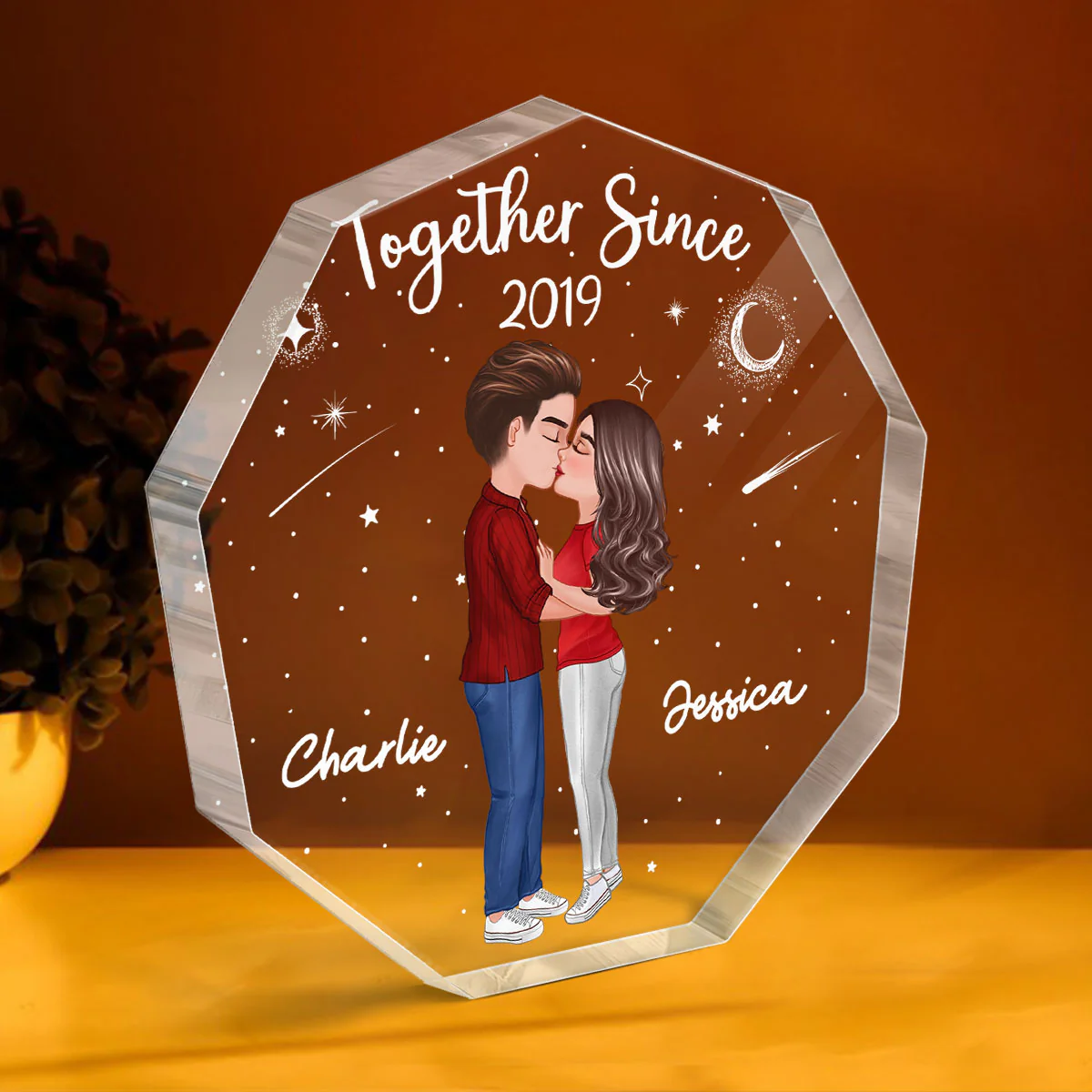 Doll Couple Kissing Personalized Nonagon Acrylic Plaque - Valentine‘s Day Gift - Anniversary Gift For Her - Gift For Him - Image 5