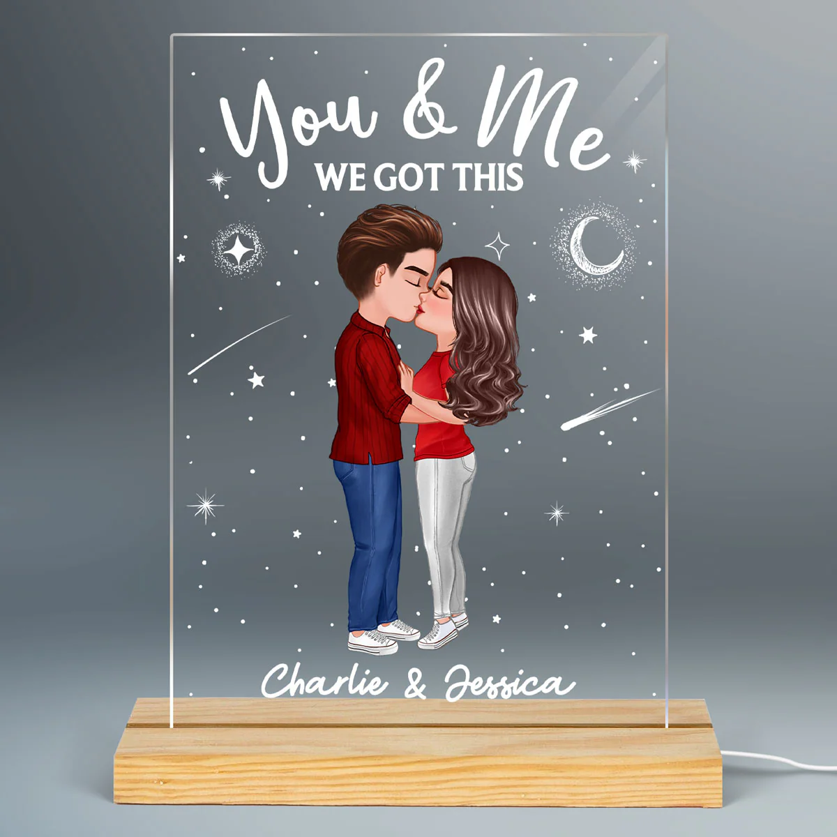 Doll Couple Kissing Personalized Rectangle Acrylic Plaque With LED Night Light - Valentine‘s Day Gift - Anniversary Gift For Her - Gift For Him - Image 2