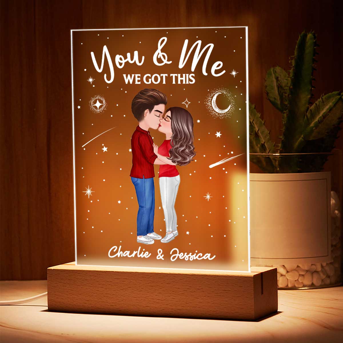 Doll Couple Kissing Personalized Rectangle Acrylic Plaque With LED Night Light - Valentine‘s Day Gift - Anniversary Gift For Her - Gift For Him - Image 4