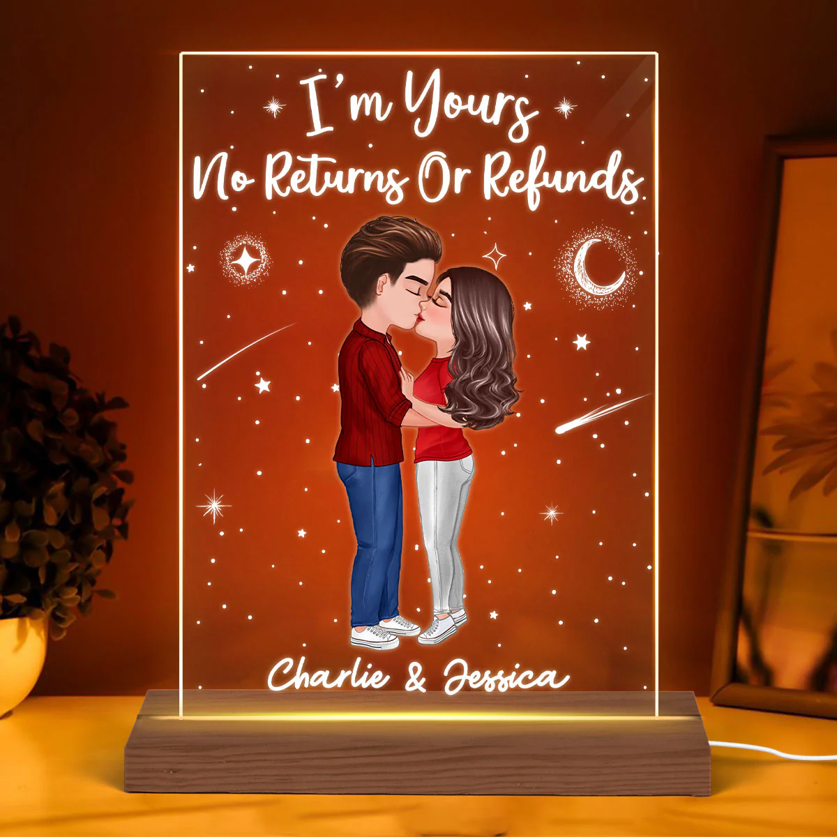 Doll Couple Kissing Personalized Rectangle Acrylic Plaque With LED Night Light - Valentine‘s Day Gift - Anniversary Gift For Her - Gift For Him - Image 5