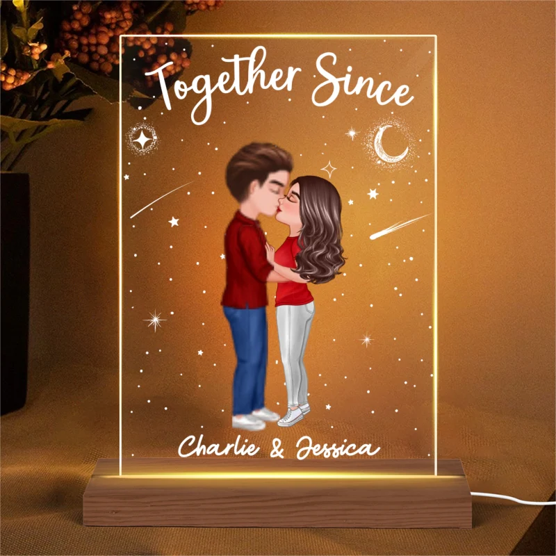 Doll Couple Kissing Personalized Rectangle Acrylic Plaque With LED Night Light - Valentine‘s Day Gift - Anniversary Gift For Her - Gift For Him - Image 6
