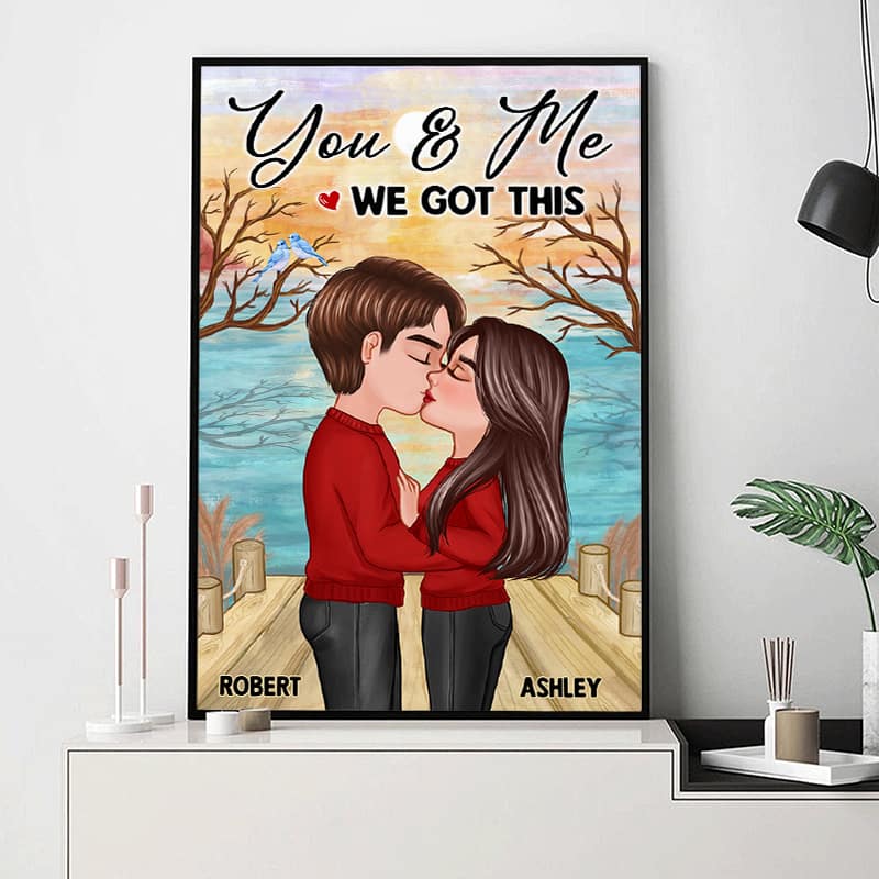 Doll Couple Kissing Reflected Lake Personalized Vertical Poster - Image 2