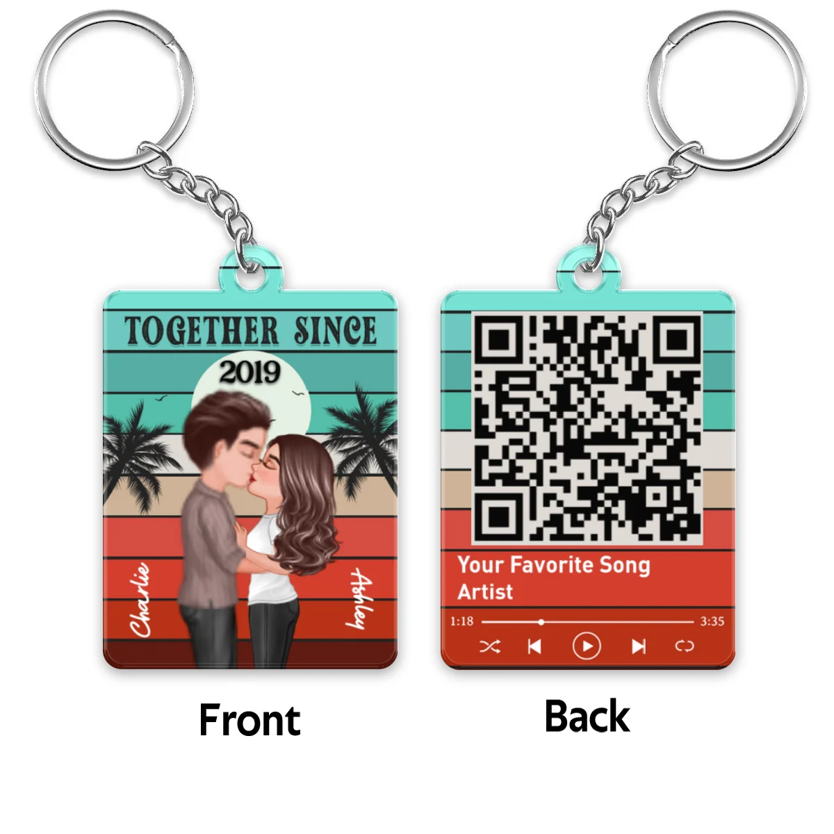 Doll Couple Kissing Retro Palette Favorite Song Scannable QR Code Personalized Acrylic Keychain - Image 4