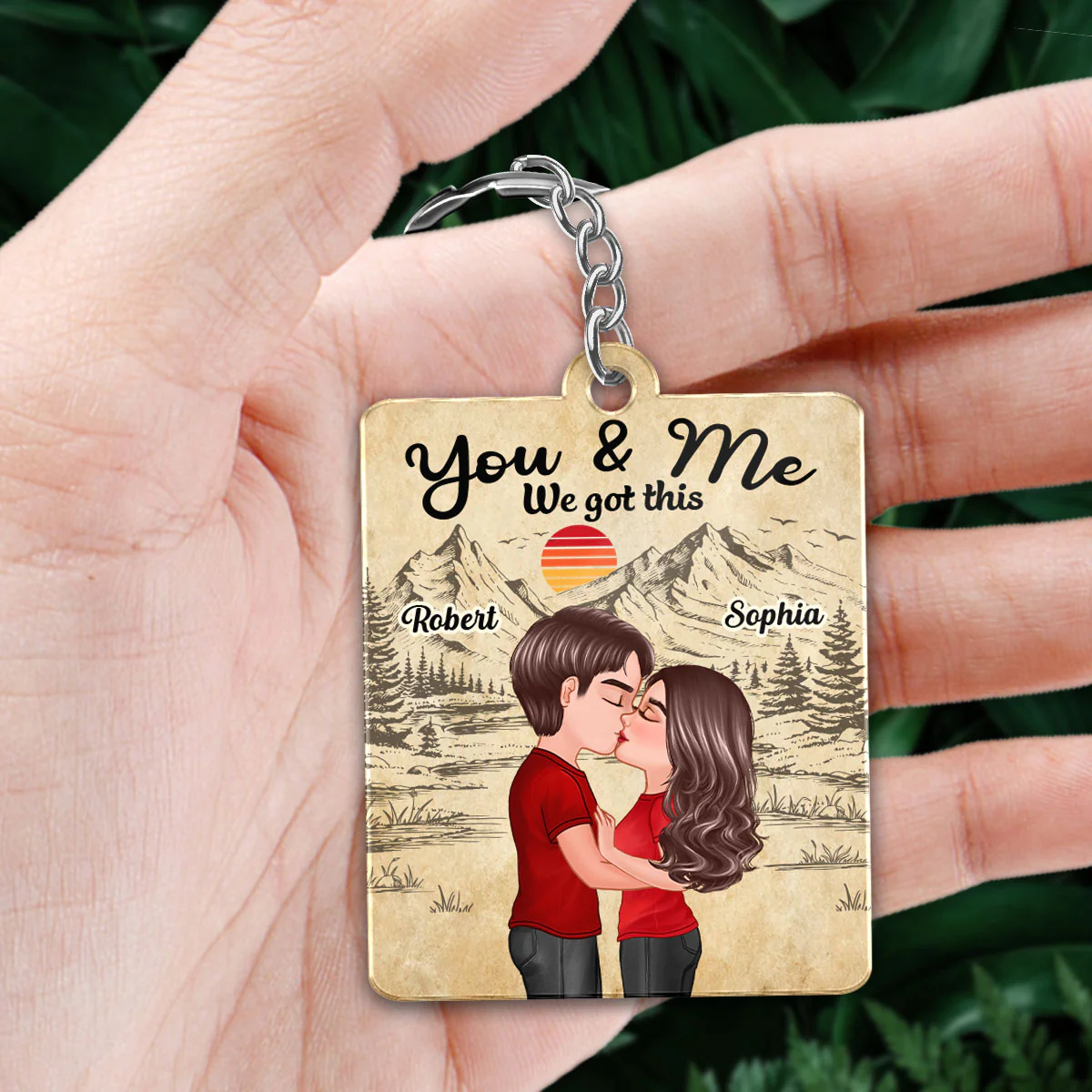 Doll Couple Kissing Retro Sketch Forest Favorite Song QR Code Personalized Acrylic Keychain - Image 2