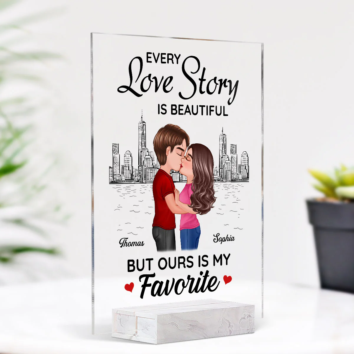 Doll Couple Kissing Skyline Every Love Story Is Beautiful Gift For Him For Her Personalized Acrylic Plaque - Image 2