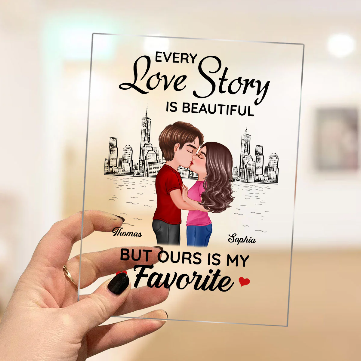 Doll Couple Kissing Skyline Every Love Story Is Beautiful Gift For Him For Her Personalized Acrylic Plaque - Image 3