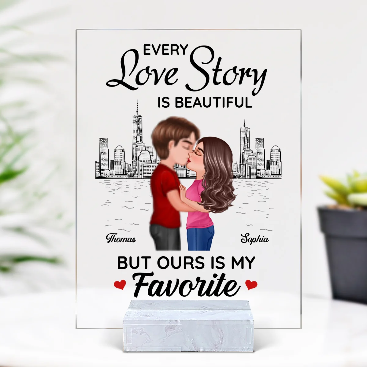 Doll Couple Kissing Skyline Every Love Story Is Beautiful Gift For Him For Her Personalized Acrylic Plaque - Image 4