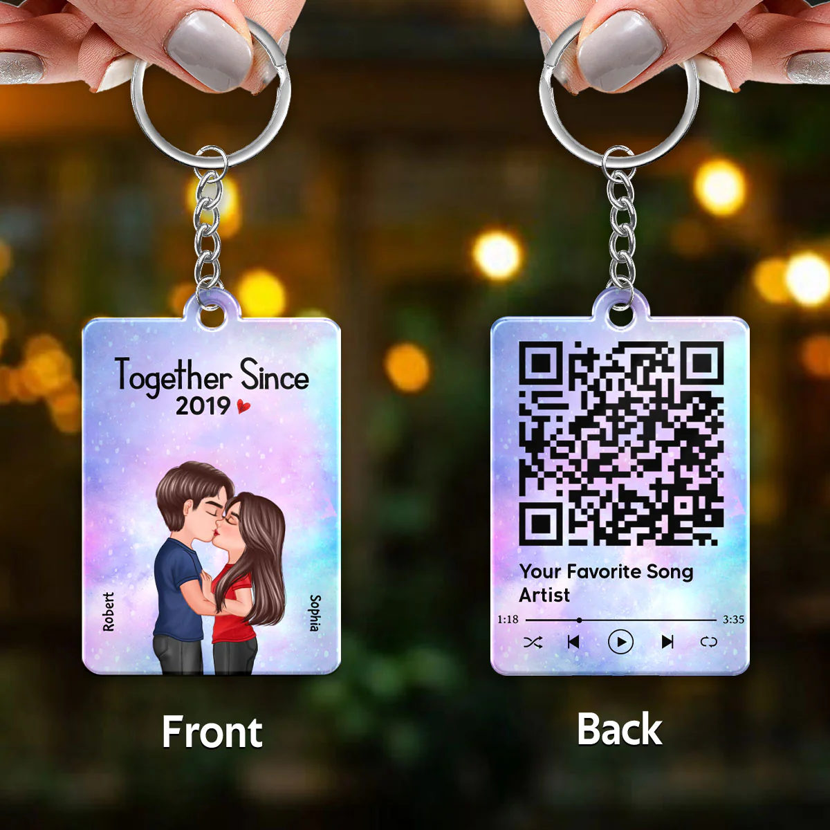 Doll Couple Kissing Together Since Favorite Song Scannable QR Code - Personalized Acrylic Keychain - Image 3