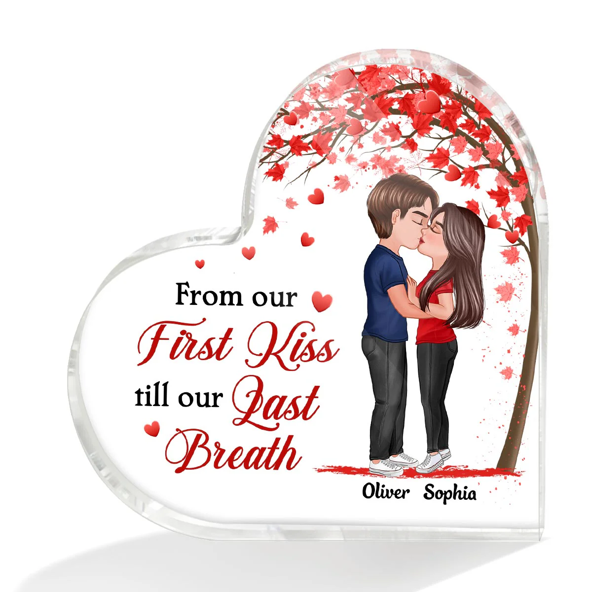 Doll Couple Kissing Under Red Heart Tree Gift For Him For Her Personalized Heart Plaque - Image 2
