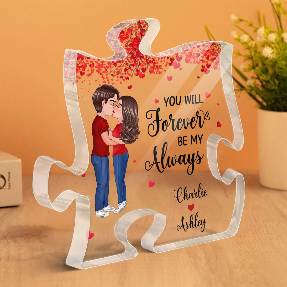 Doll Couple Kissing Under Tree Gift For Him For Her Personalized Acrylic Puzzle Plaque - Image 3