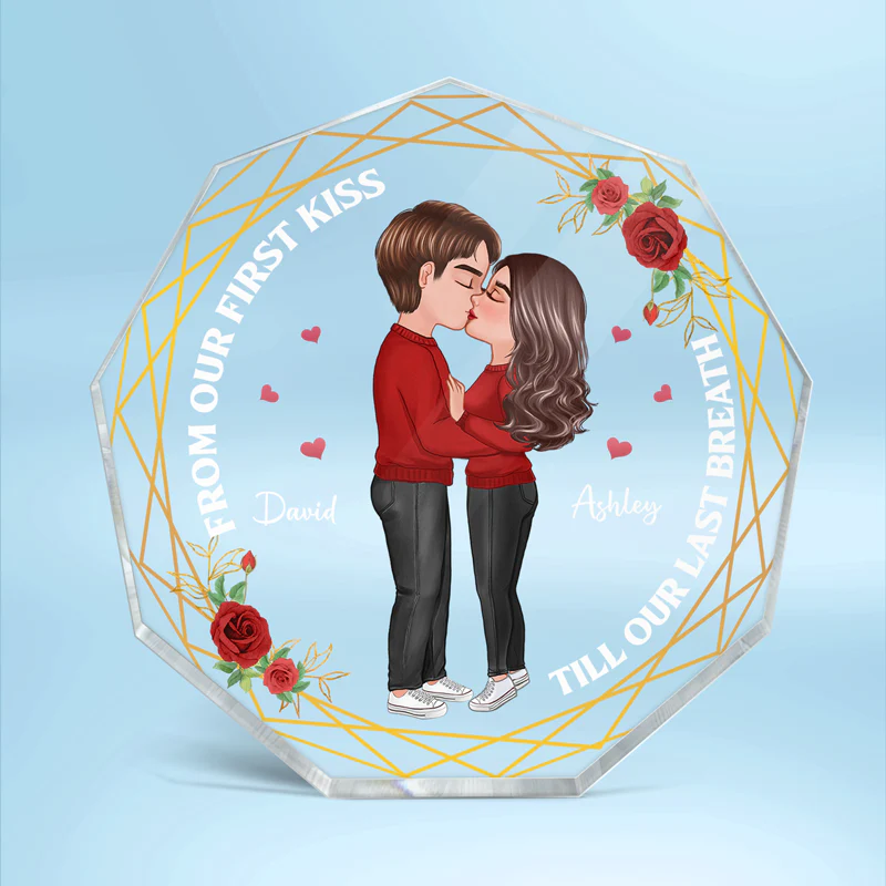 Doll Couple Kissing Valentine‘s day Gift Personalized Nonagon Acrylic Plaque
