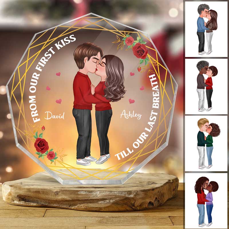 Doll Couple Kissing Valentine‘s day Gift Personalized Nonagon Acrylic Plaque - Image 2