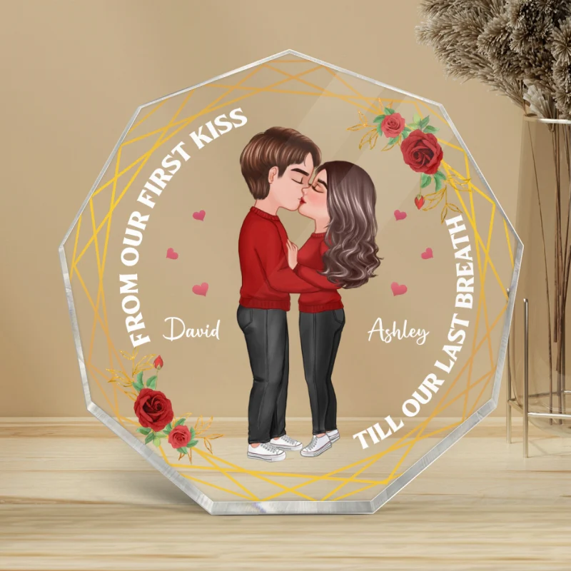 Doll Couple Kissing Valentine‘s day Gift Personalized Nonagon Acrylic Plaque - Image 3