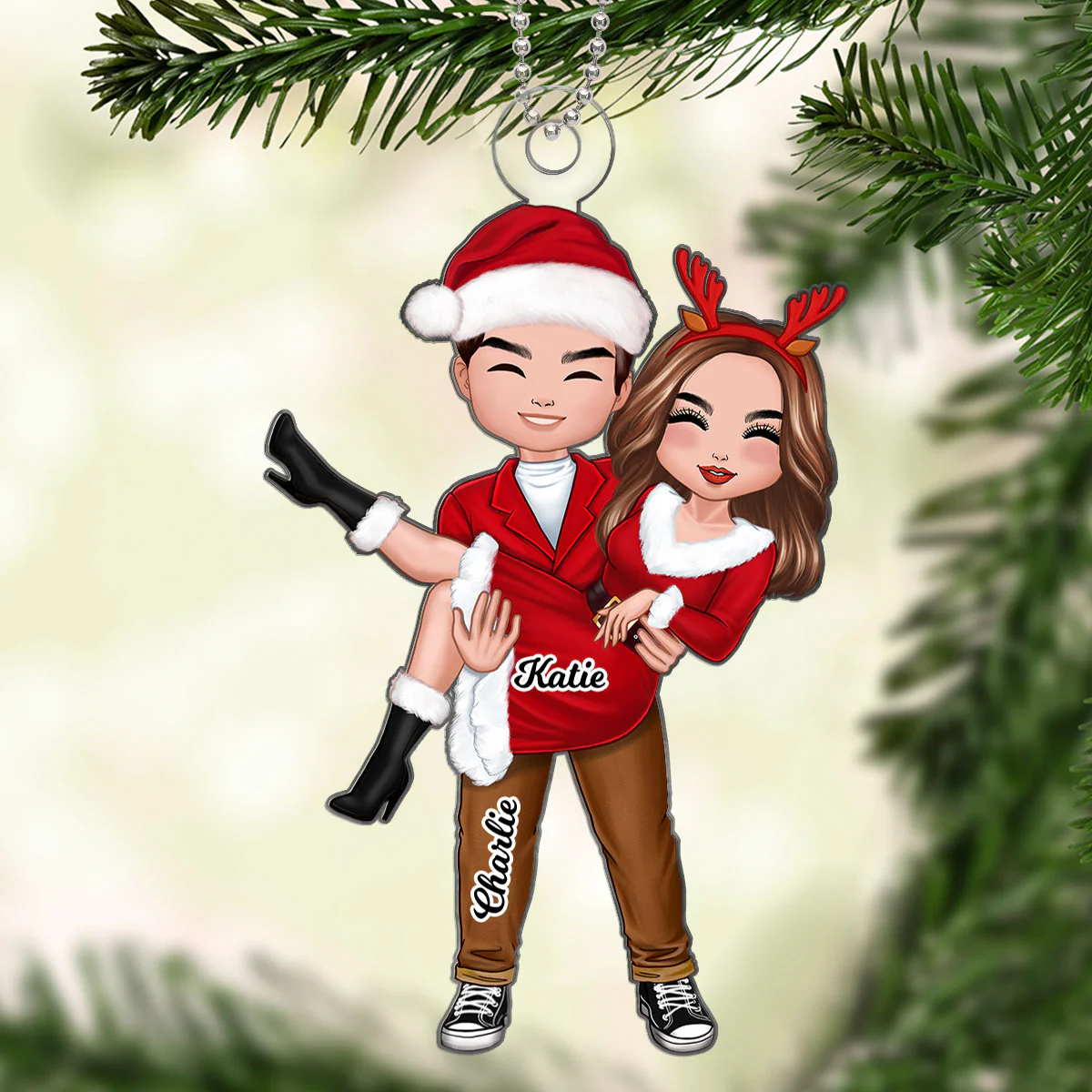 Doll Couple Man Holding Woman Christmas Gift For Him For Her Personalized Acrylic Ornament