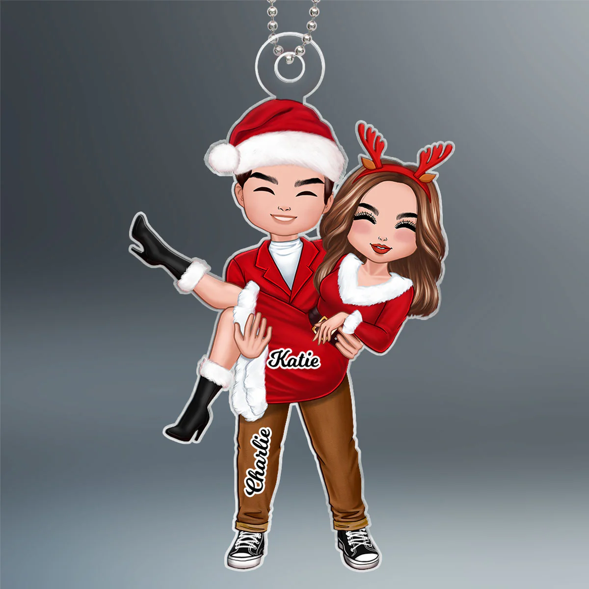 Doll Couple Man Holding Woman Christmas Gift For Him For Her Personalized Acrylic Ornament - Image 2