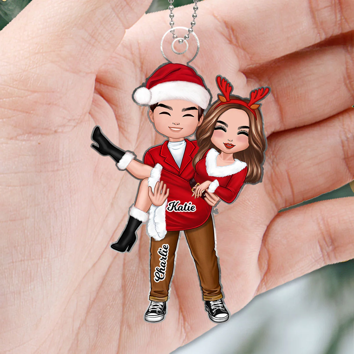 Doll Couple Man Holding Woman Christmas Gift For Him For Her Personalized Acrylic Ornament - Image 3