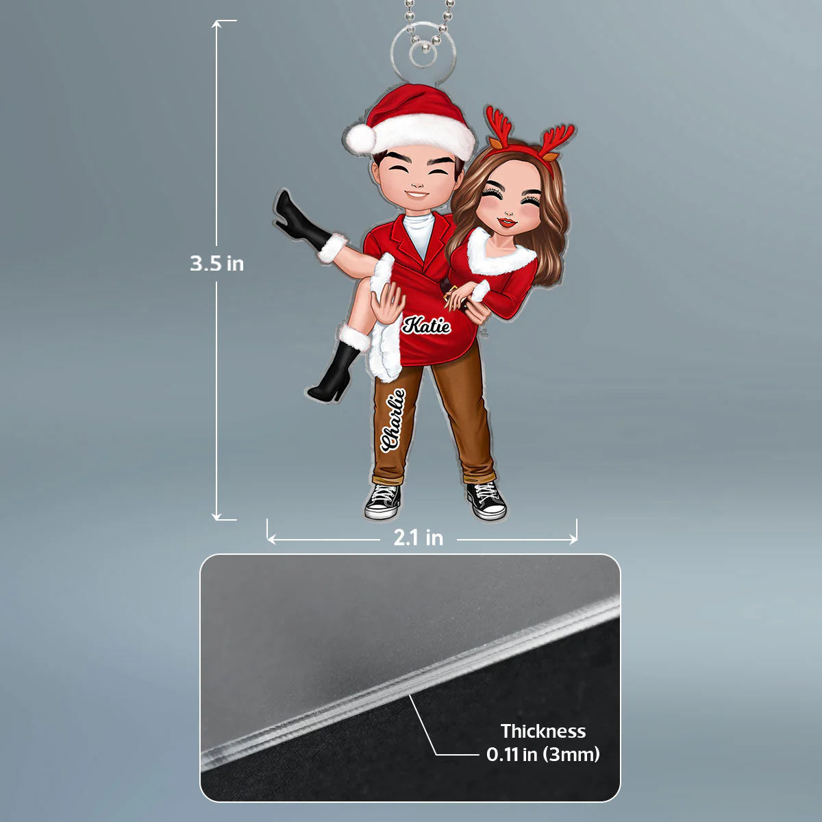 Doll Couple Man Holding Woman Christmas Gift For Him For Her Personalized Acrylic Ornament - Image 4