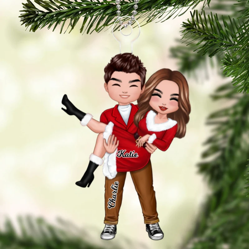 Doll Couple Man Holding Woman Christmas Gift For Him For Her Personalized Acrylic Ornament - Image 5