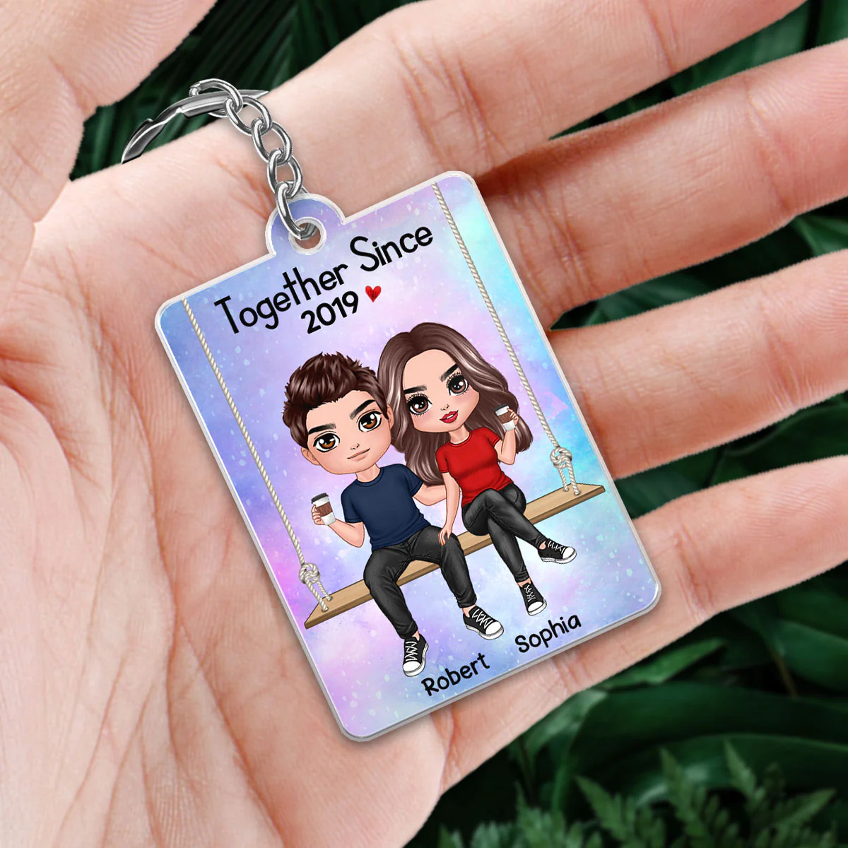 Doll Couple On Swing Together Since Favorite Song QR Code Personalized Acrylic Keychain - Image 2