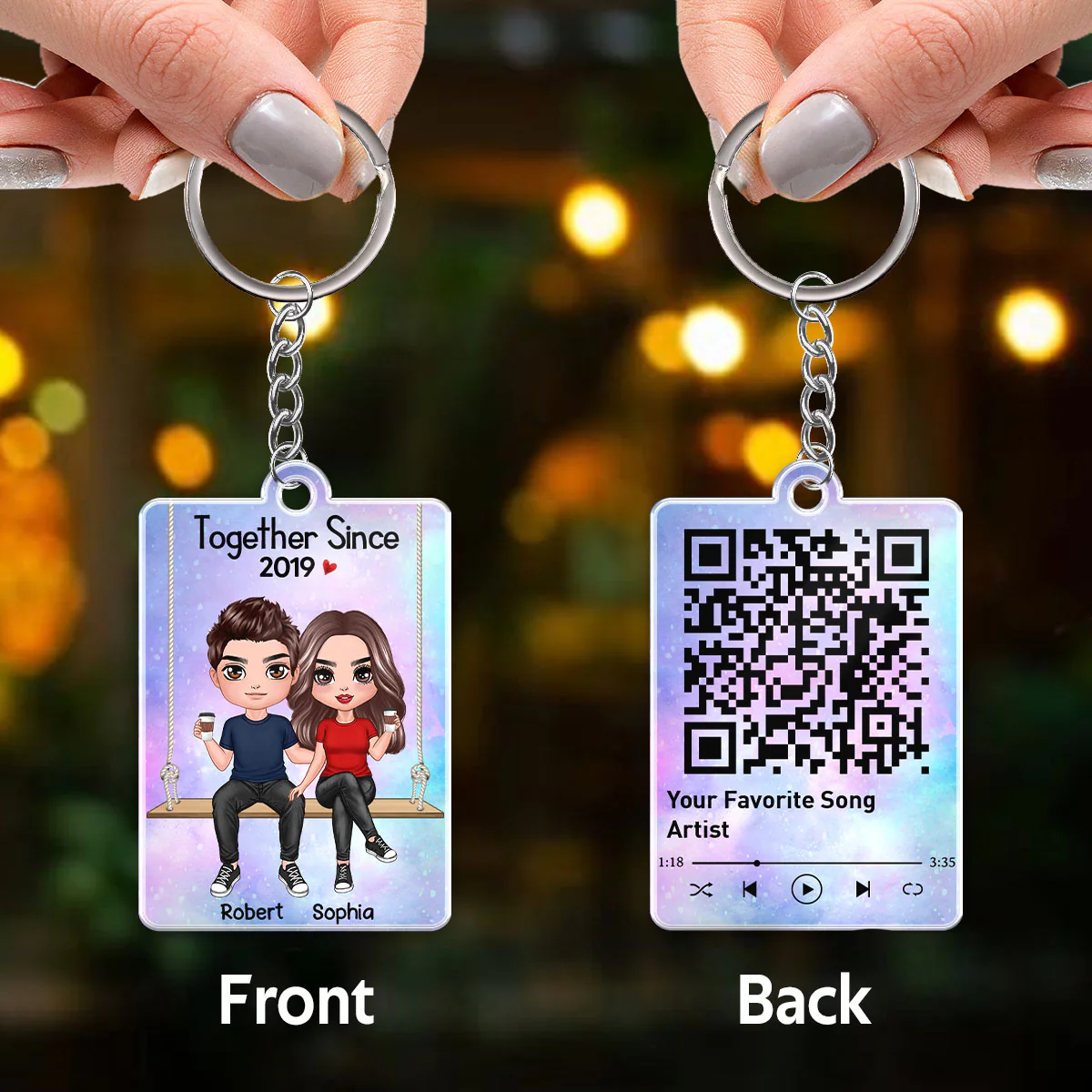 Doll Couple On Swing Together Since Favorite Song QR Code Personalized Acrylic Keychain - Image 3