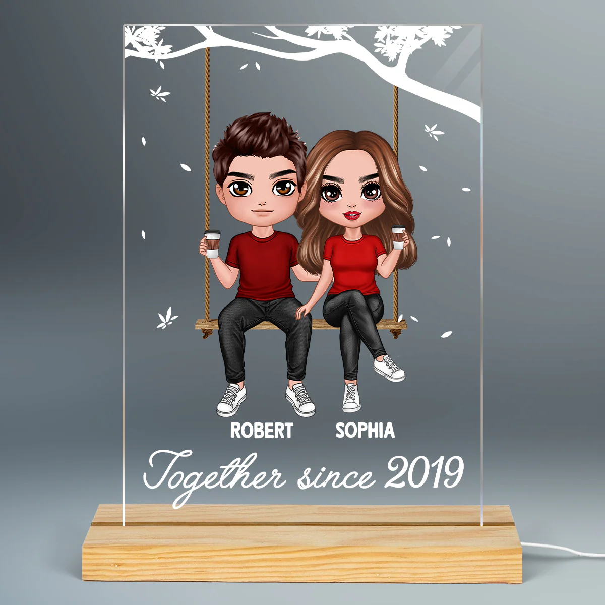 Doll Couple On Swing Together Since Personalized Rectangle Acrylic Plaque With LED Night Light - Valentine‘s Day Gift - Anniversary Gift For Her - Gift For Him - Image 2