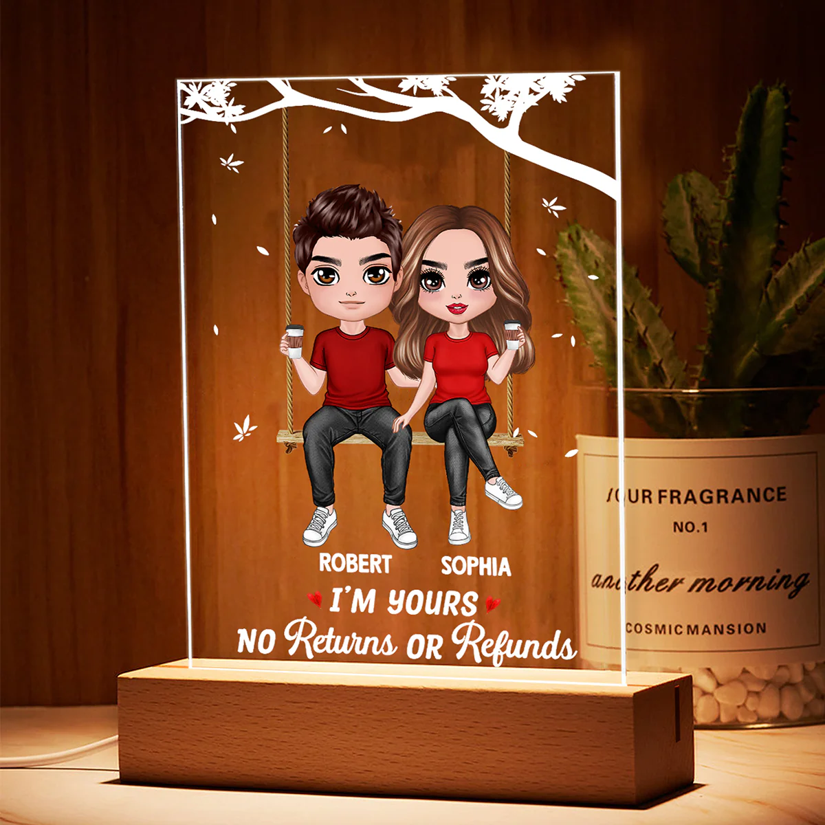 Doll Couple On Swing Together Since Personalized Rectangle Acrylic Plaque With LED Night Light - Valentine‘s Day Gift - Anniversary Gift For Her - Gift For Him - Image 3