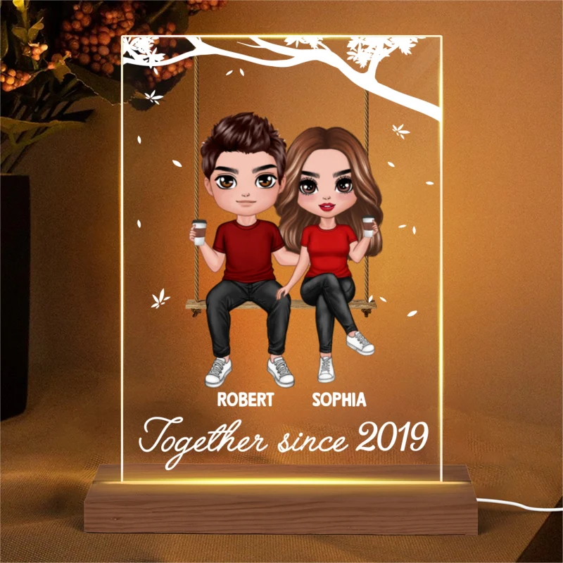 Doll Couple On Swing Together Since Personalized Rectangle Acrylic Plaque With LED Night Light - Valentine‘s Day Gift - Anniversary Gift For Her - Gift For Him - Image 4