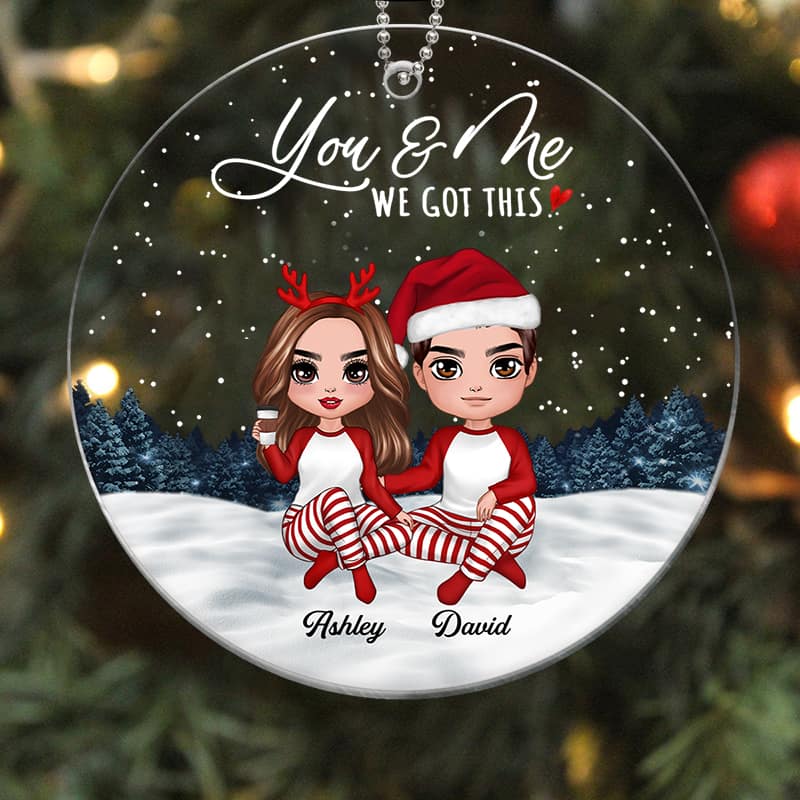 Doll Couple Pajamas In Snow Together Since Personalized Acrylic Ornament - Image 3