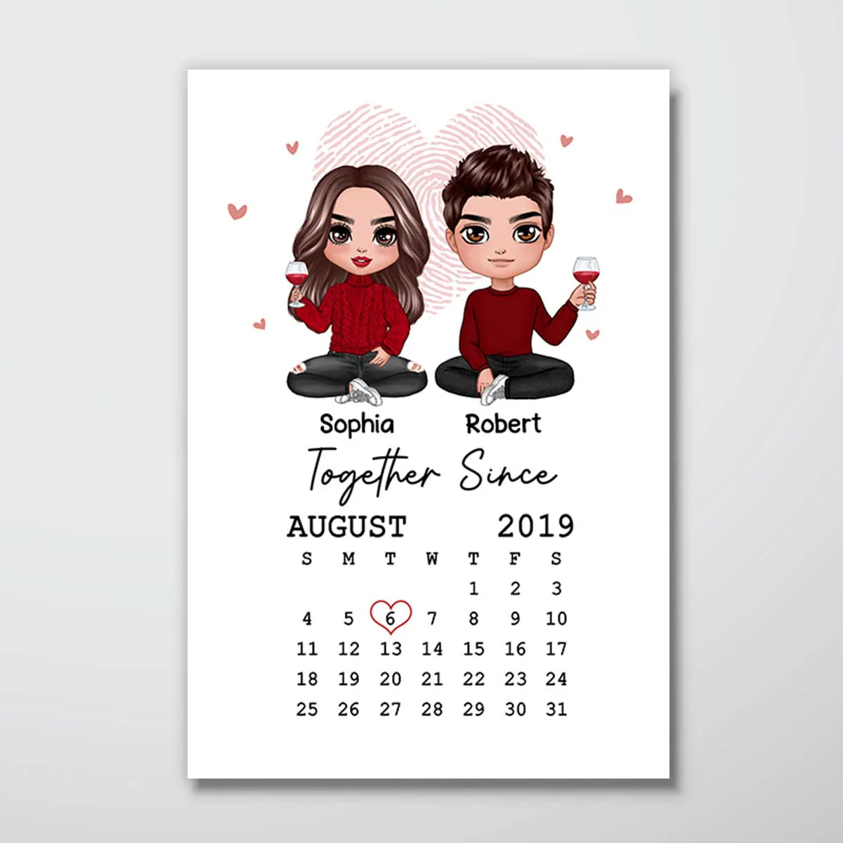 Doll Couple Sitting Anniversary Date Calendar Personalized Vertical Poster - Anniversary Gift For Couple - Gift For Him, Gift For Her