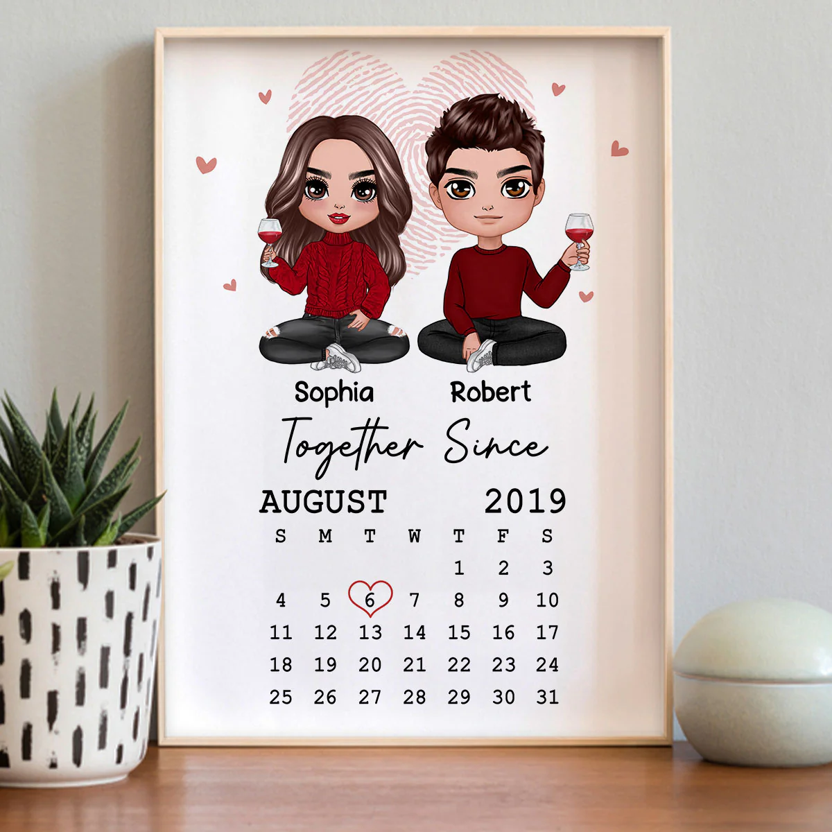 Doll Couple Sitting Anniversary Date Calendar Personalized Vertical Poster - Anniversary Gift For Couple - Gift For Him, Gift For Her - Image 2