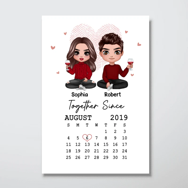 Doll Couple Sitting Anniversary Date Calendar Personalized Vertical Poster - Anniversary Gift For Couple - Gift For Him, Gift For Her - Image 3