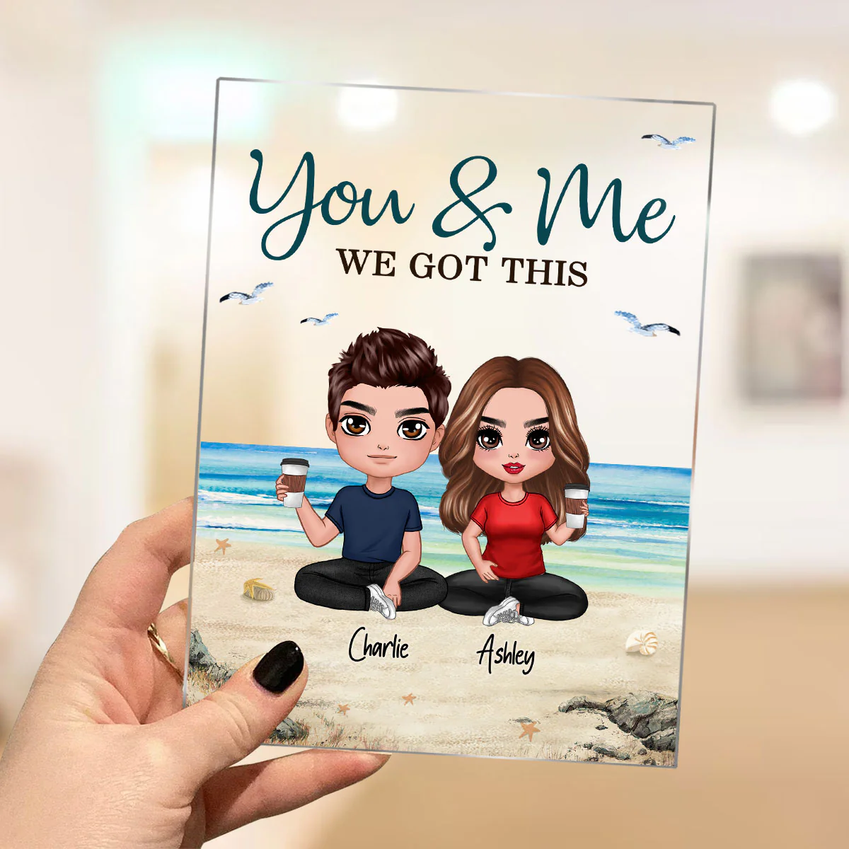 Doll Couple Sitting Beach Landscape Gift For Him Gift For Her Personalized Acrylic Plaque - Image 3